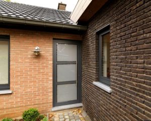 aluminium voordeur met gezandstraald glas